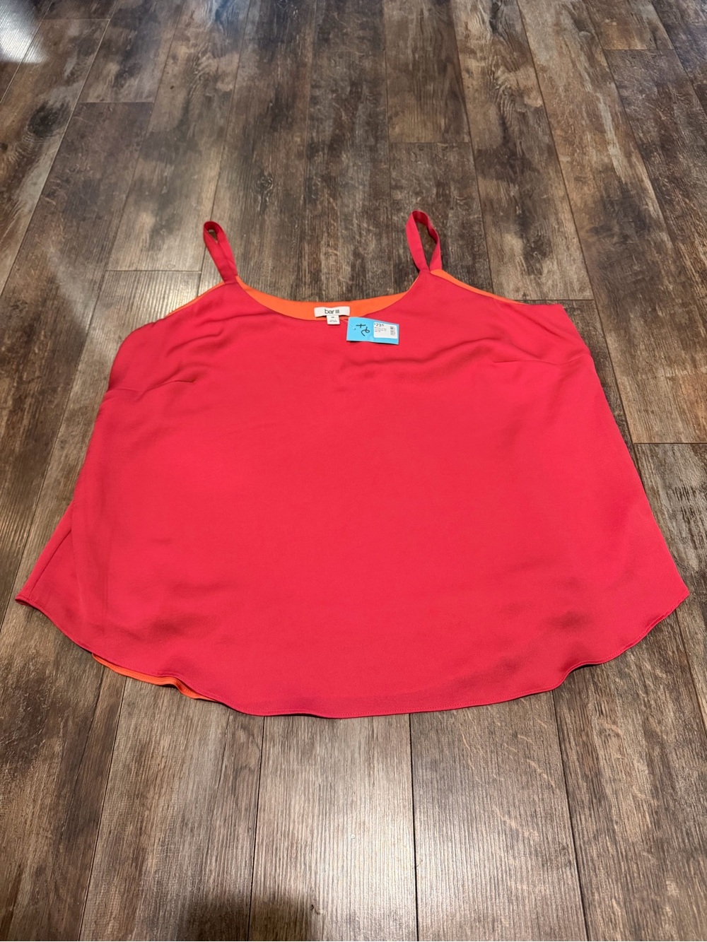 Bar III Hot Pink-Orange Double-Layer Spaghetti Strap Camisole